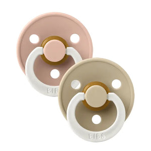 Bibs Original Colour Collection Round Latex Pacifier 2pk - Blush/Vanilla (Glow)