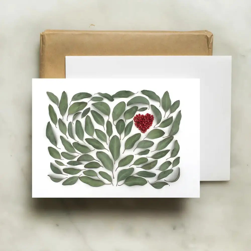 bottle branch botanical card - eucalyptus heart