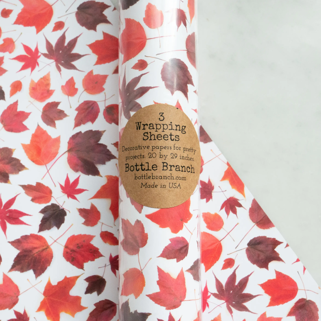 Bottle Branch Gift Wrap - Red Maple Leaves