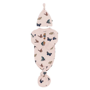 Kyte Baby Printed Knotted Gown with Hat Set in Blush Butterfly