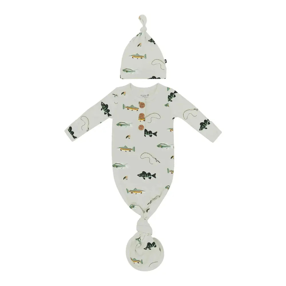 Kyte Baby Knotted Gown with Hat Set in Fishing