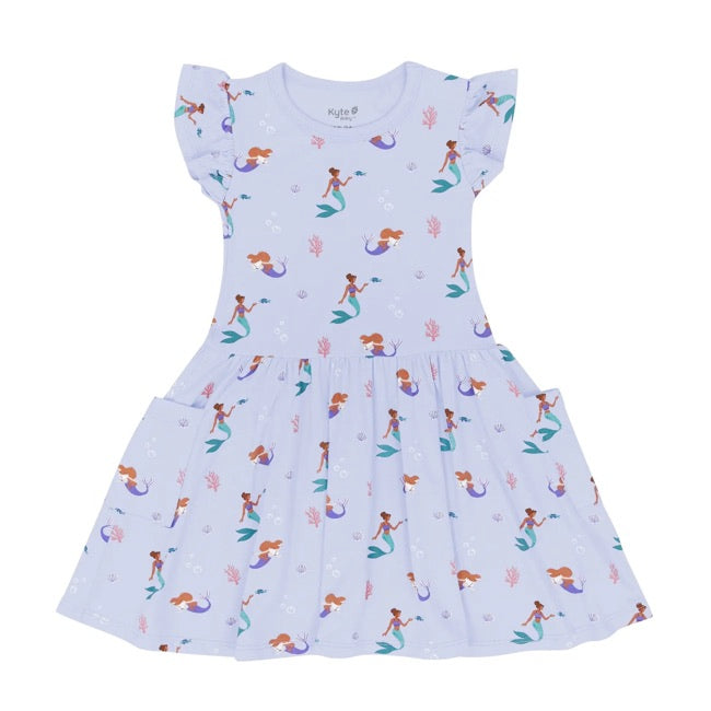 Kyte Baby Short Sleeve Printed Pocket Dress in Mermaid