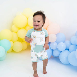 Kyte Baby Printed Shortall in Wasabi Rainbow