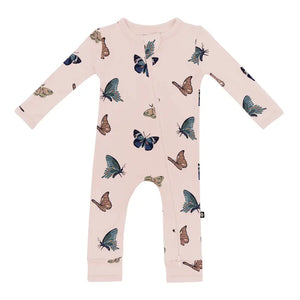 Kyte Baby Printed Zippered Romper in Blush Butterfly