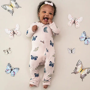 Kyte Baby Printed Zippered Romper in Blush Butterfly