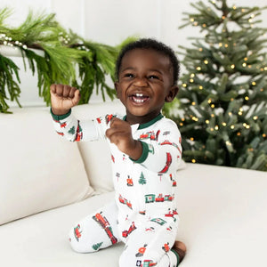 Kyte Baby Printed Zippered Romper in Holiday Train