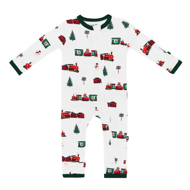 Kyte Baby Printed Zippered Romper in Holiday Train