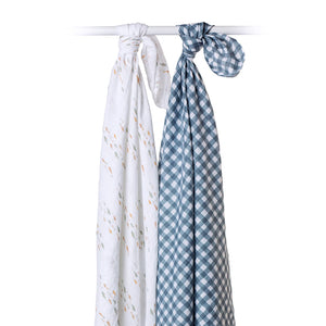 Lulujo Boho 2pk Cotton Muslin Swaddles - Fish Navy Gingham