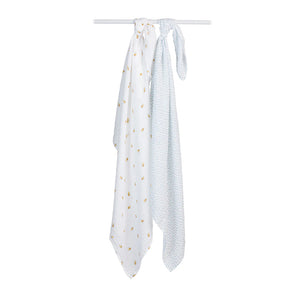 Lulujo 2pk Cotton Muslin Swaddles - Bees + Blue Dots