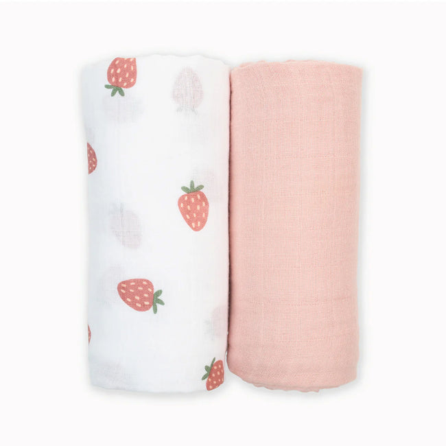 Lulujo 2pk Cotton Muslin Swaddles - Strawberries + Ballet Pink