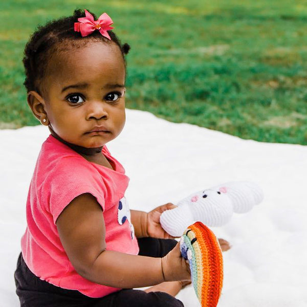 Pebble Friendly Weather Toy - Rainbow Rattle - Baby Charlotte Canada