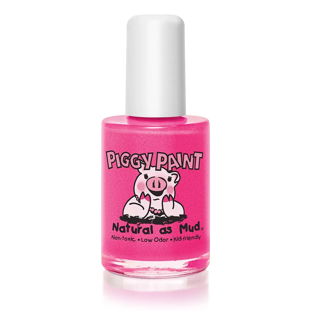 Piggy Paint nail polish in Forever Fancy, a hot pink shimmer shade.