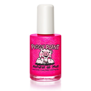 Piggy Paint nail polish in Neon Lights, a neon hot pink shade.