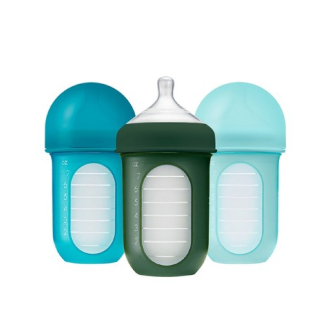 Boon Nursh 8oz Silicone Pouch Baby Bottle 3pk Blue Multi