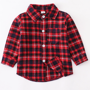 honeydew plaid button down shirt - black red